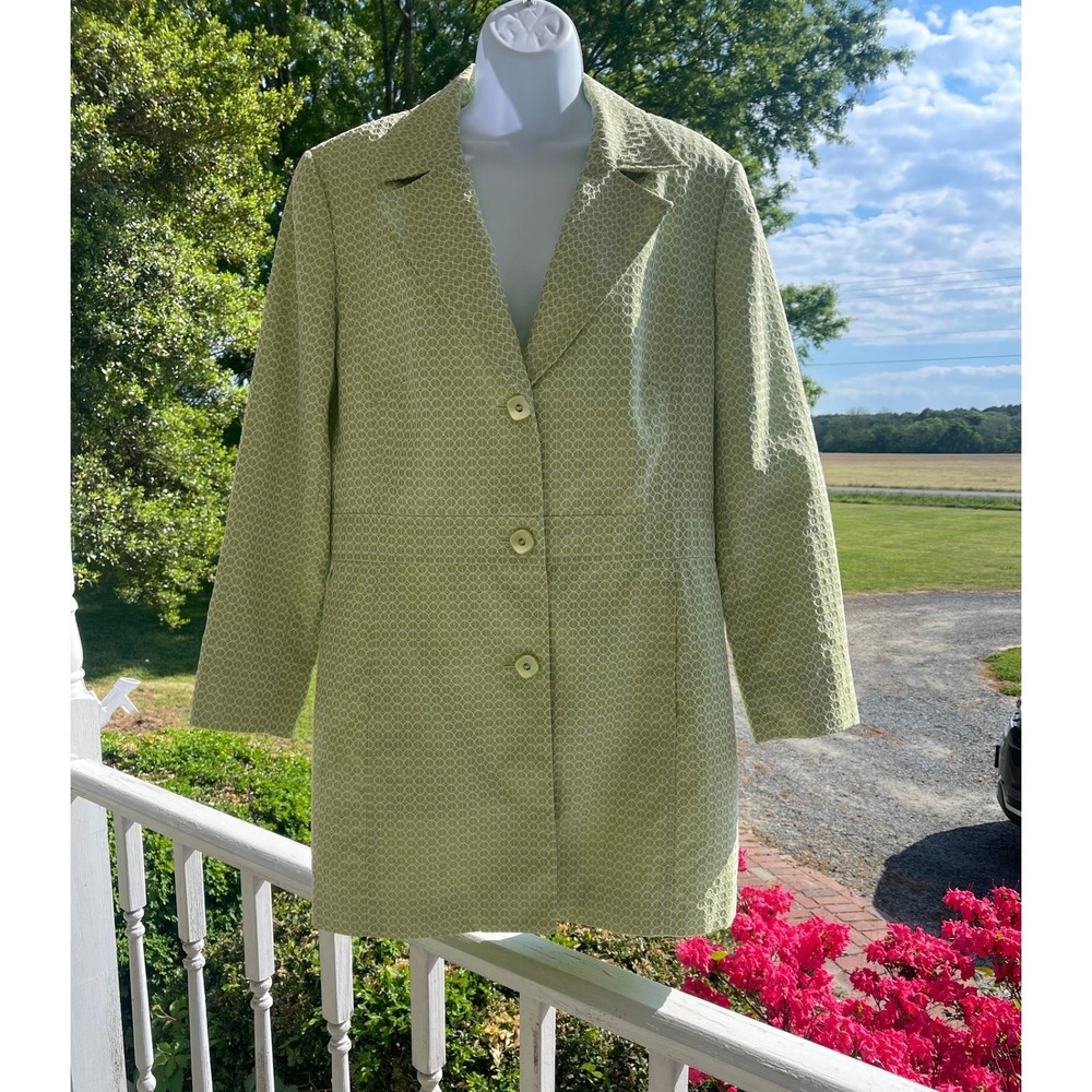 Worthington Lime Green Geometric Textured Longline Blazer Jacket Womens 16‎